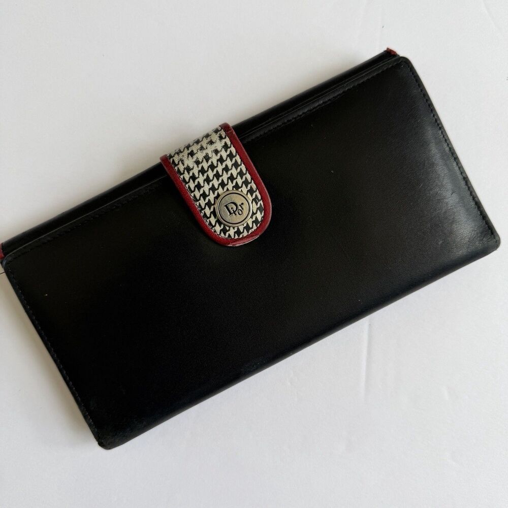 Vintage Christian DIOR Leather Wallet, Black Red Trim